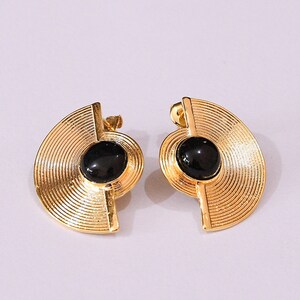 Designer Earrings, Black Onyx Earrings, Round Stone Earrings, Gold Plated Earrings, Beautiful Special Earrings, Anniversary Earrings For Her