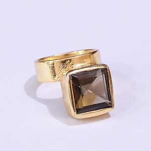 Handmade 18K Gold Plated Smoky Quartz Stackable Ring For Her, Wholesale Fashion Brass Jewellery