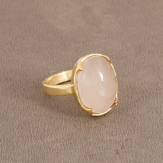 Natural Gemstone Ring Rose Quartz Ring Bridal Wedding Ring Gold
