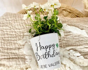 Personalisierter Blumentopf „Happy Birthday" Geschenkidee mit Namen zum Geburtstag, Geburtstagsgeschenk für Sie, Frau, Freundin, Mama, Oma