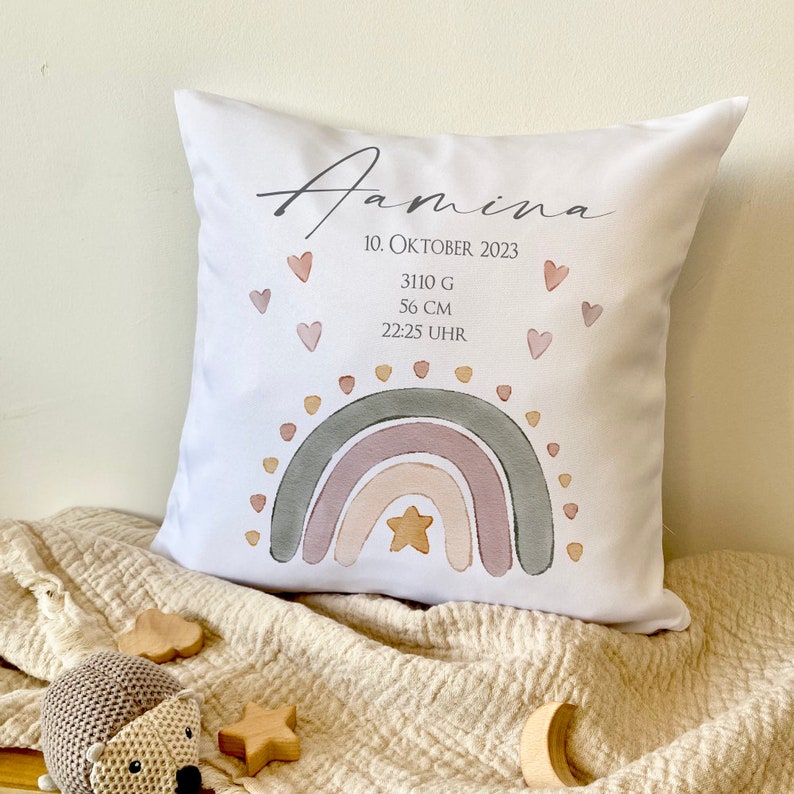 Pillow Personalized Birth Pillow Rainbow Pillow Birth Pillow with Name Baby Pillow Gift Birth Pillow Baby Manufactory Lovingly image 5