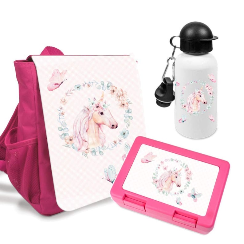drinking bottle /& Lunchbox set with Unicorn Girl gift for children Backpack