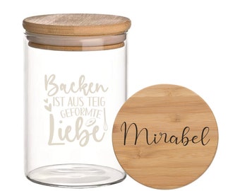 Personalisiertes Vorratsglas für Kekse und Plätzchen, Glas mit Holzdeckel, Wunschgravur Name Geschenk Freundin Oma Mama Keksdose Keksglas