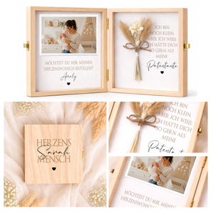 Regalo de bautizo - Pídele a la madrina/padrino | Caja de madera personalizada con nombre | ¿Quieres ser mi madrina/padrino?