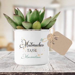 Mutmacher Tasse Geschenk zur Motivation, Emailletasse mit Geschenkanhänger Bild 4