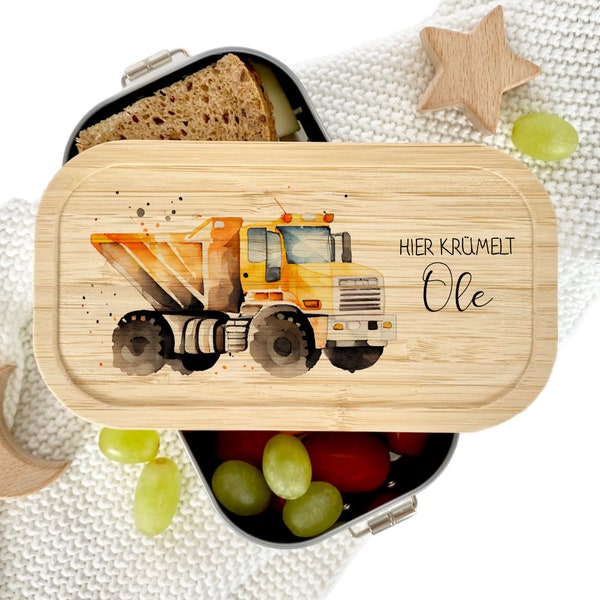 Brotdose Fahrzeug Personalisiert Edelstahl Kindergarten LKW Kinder Lunchbox Brotdose Vesperdose | Manufaktur Liebevoll