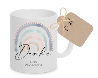 Tasse Regenbogen Danke Personalisiert Dankeschön Wunschtext Geschenk Keramiktasse Abschiedsgeschenk Danke sagen | In 3 Farben erhältlich