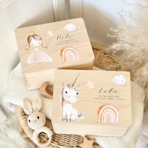 Erinnerungskiste Personalisiert Baby Kind Schatzkiste Holz Prinzessin Geschenk Name Geburtsdatum Spruch Holzkiste Geburt Einhorn Holzkiste