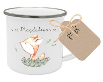 Tasse Fuchs Kindertasse Personalisiert Name Emaille Waldtiere Geschenk Geschenkidee