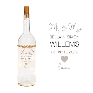 Personalized bottle light for the wedding with Mr. & Mrs. names and date | Wedding gift | Decoration | Gift