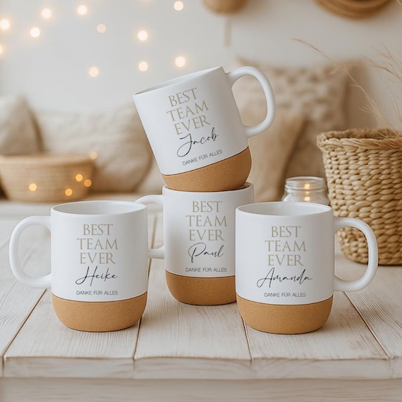 Tasse Best Team Ever – Personalisiertes Mitarbeiter Geschenk – Danke Team Kollegen Abschied – Firmengeschenk mit Namen – Korktasse