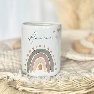 Personalized children's money box name gift birth baptism christening gift baby gift money gift money box ceramics manufactory lovingly Regenbogen