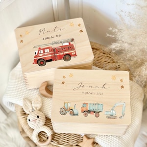 Erinnerungskiste Baby mit Namen Feuerwehr Erinnerungskiste Kinder Erinnerungsbox bedruckt Taufgeschenk Geschenk Geburt Manufaktur Liebevoll