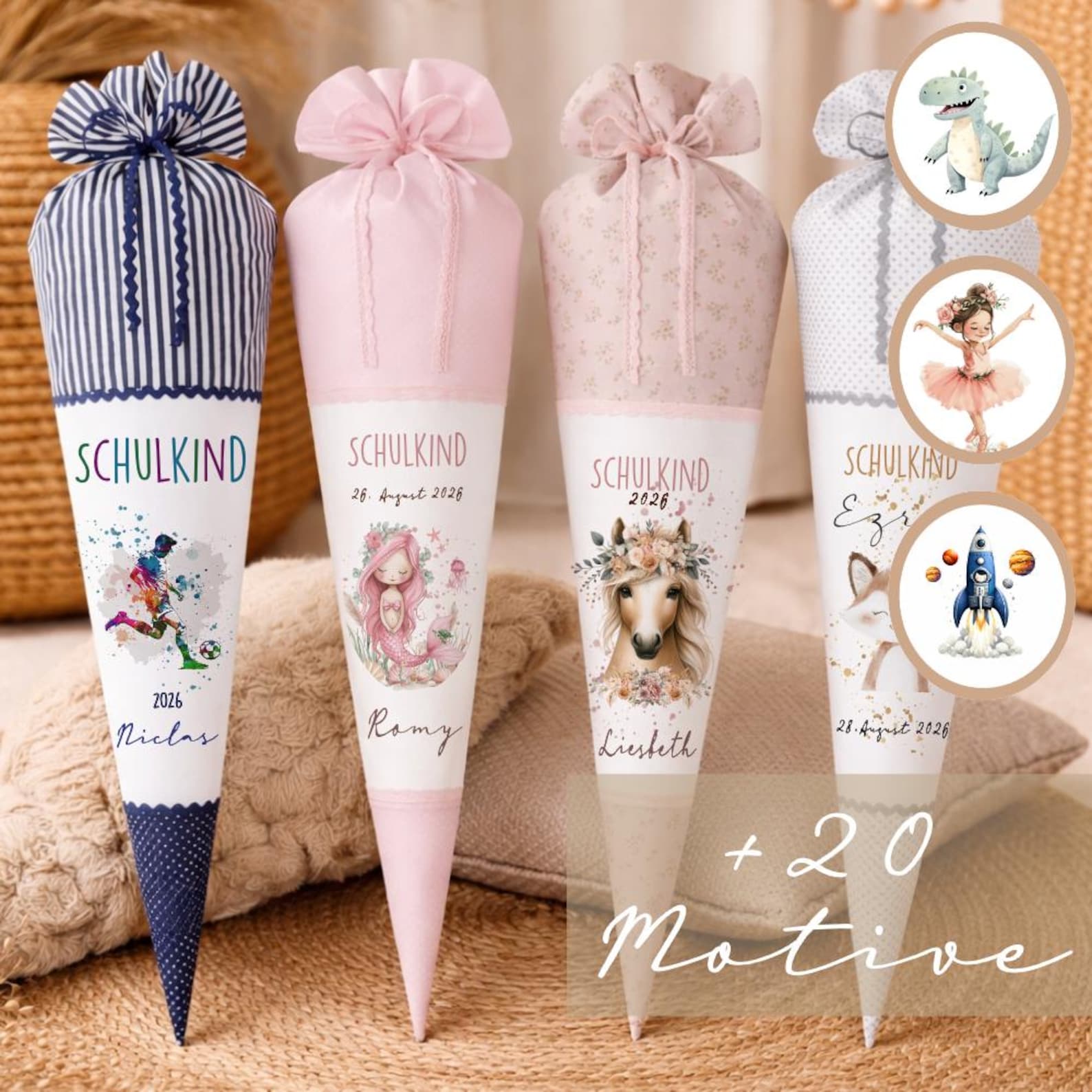 Personalized fabric school cone with name | Large school cone or sibling school cone | 28 designs | First day of school | Washable candy cone