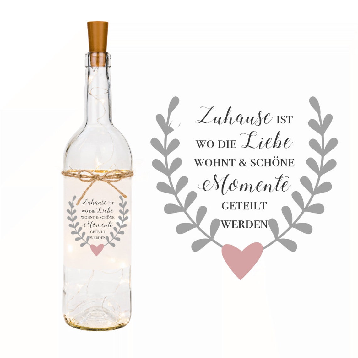 Flaschenlicht Spruch Zuhause ist wo die Liebe Etsy