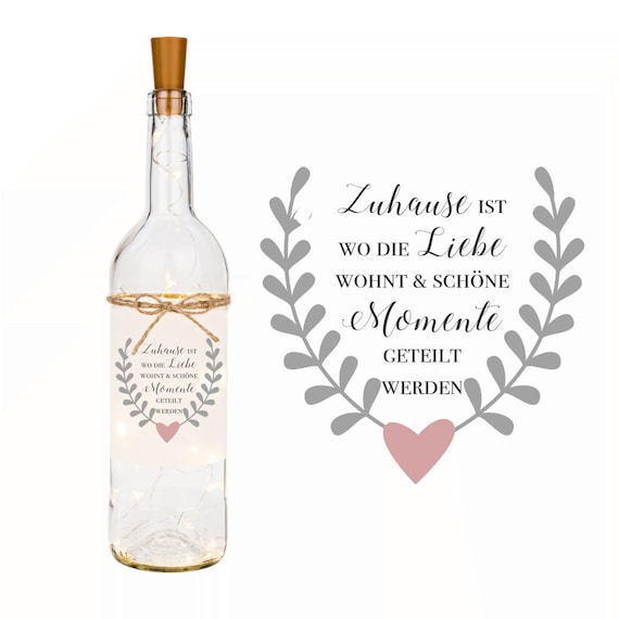 Flaschenlicht Spruch Zuhause ist wo die Liebe Etsy