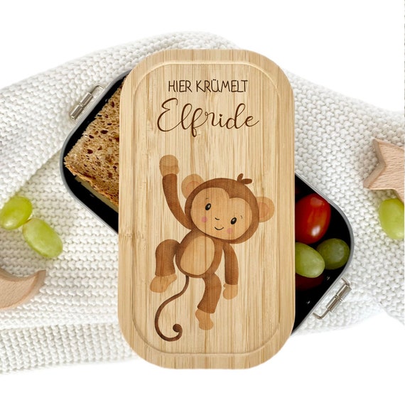 Brotdose Edelstahl Affe Personalisiert Kindergarten Kinder Lunchbox Brotdose Vesperdose | Manufaktur Liebevoll
