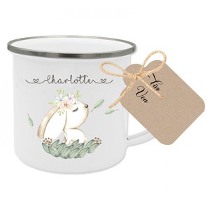 Children's Cup Rabbit Personalized Name Enamel Forest Animals Gift Gift Idea Children's Tableware