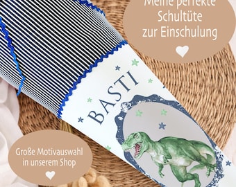 Dino Schultüte für Jungen personalisiert - Dinosaurier Stoff Schultüte mit Namen - Einschulung Junge Schulkind Geschenk 2026