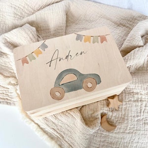 Erinnerungskiste Personalisiert Auto Name Geschenk Aufbewahrung Holz Holzkiste Kinderzimmer Erinnerungsbox mit Deckel Aufbewahrungskiste