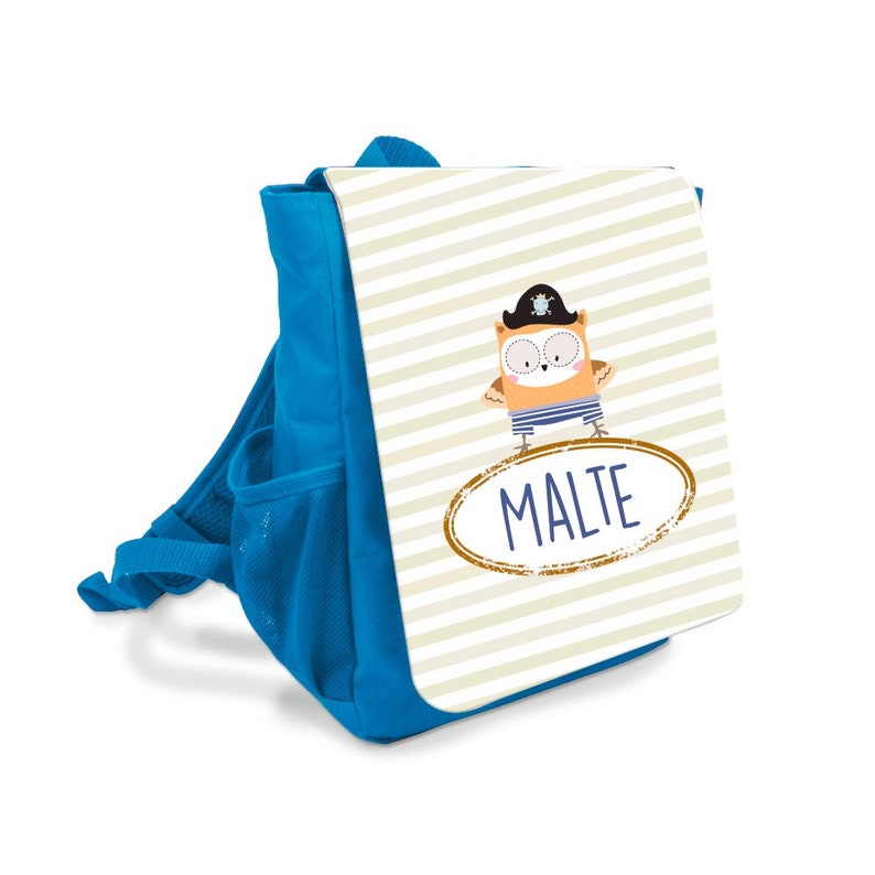 Kindergarten Backpack for children in blue with the name of the child and pirate