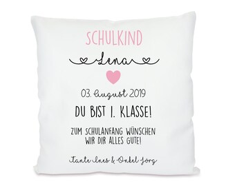 Persönliches Geschenk mit Personalisierung zur Einschulung, zum Schulanfang, Kissen mit Namen