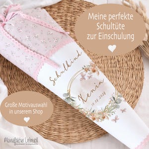 Schultüte Mädchen personalisiert - Boho Zuckertüte mit Namen - Einschulung Mädchen - Stoff Schultüte Vintage - Schulkind 2026 Geschenk
