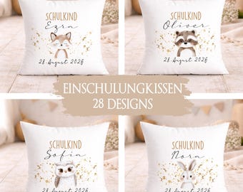 Kissen Geschenk zur Einschulung Schulkind 2026 I Personalisiertes Einschulungskissen mit Namen viele Motive I Mädchen & Jungen Schulstart