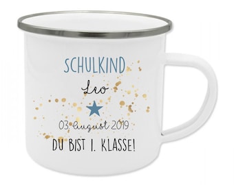 Gift for starting school, cup with name and date of the school child, motif "You are 1st class" for boys and girls, in blue and pink