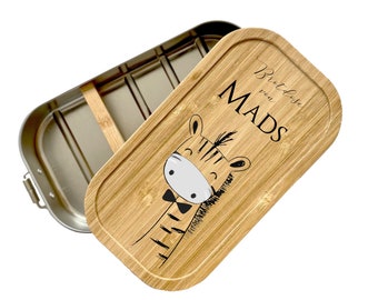 Manufaktur Liebevoll | Lunch box "Giraffe" for children and boys | Personalized with name | Lunch box with bamboo lid