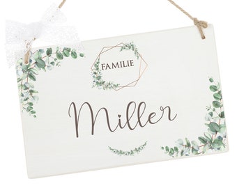 Türschild Holz Familie Eukalyptus Familienschild personalisiert - 2 Motive zur Auswahl