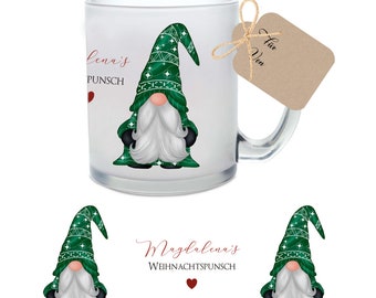 Caneca de Natal Personalizada para Ponche, Presente de Natal com Elfo, Taça de Vinho Quente com Nome, Presente de Natal, Caneca de Vinho Quente, Taça de Vinho Quente