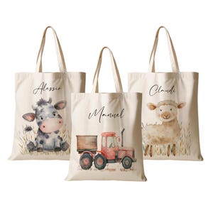 Stoffbeutel Kind Personalisiert Sportbeutel Turnbeutel Tasche Name Beutel für Wechselwäsche Traktor Kuh Schaf Bauernhof Manufaktur Liebevoll