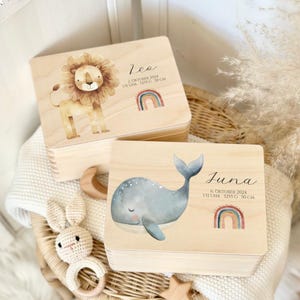 Erinnerungskiste Baby Personalisiert Babygeschenke Baby Geschenk Geburt Erinnerungskiste Erinnerungsbox Baby Wal Löwe Manufaktur Liebevoll