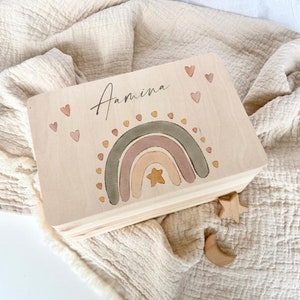 Erinnerungsbox Regenbogen Personalisiert Geschenk Baby Geburt Name Kind Holzkiste Aufbewahrung Kind Erinnerungskiste Holzbox
