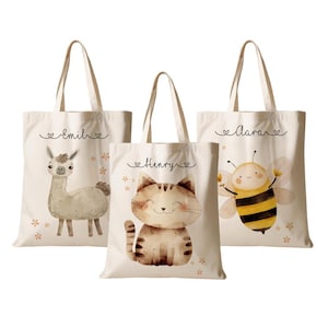 Stoffbeutel Kind Personalisiert Sportbeutel Turnbeutel Tasche Name Beutel für Wechselwäsche Lama Katze Biene Tier Manufaktur Liebevoll