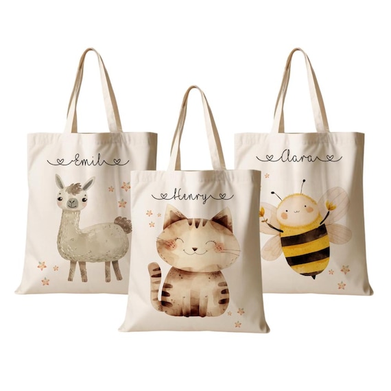 Stoffbeutel Kind Personalisiert Sportbeutel Turnbeutel Tasche Name Beutel für Wechselwäsche Lama Katze Biene Tier Manufaktur Liebevoll