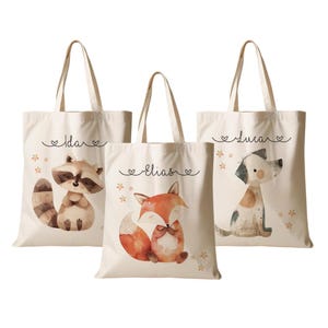 Stoffbeutel Kind Personalisiert Sportbeutel Turnbeutel Tasche Name Beutel für Wechselwäsche Fuchs Hund Waschbär Manufaktur Liebevoll
