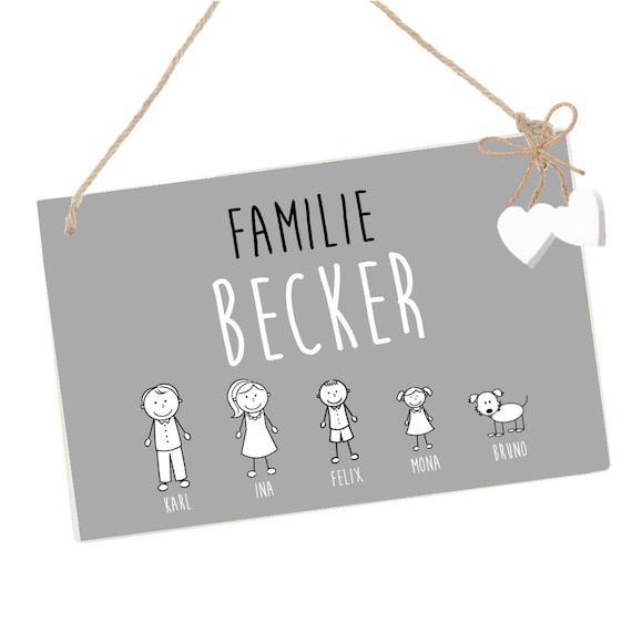 Hier wohnt Familie personalisiert in wei/ß//schwarz Vintage Haust/ürschild