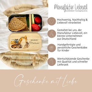 Brotdose Bagger Personalisiert Edelstahl Kindergarten Fahrzeug Kinder Lunchbox Brotdose Vesperdose Manufaktur Liebevoll Bild 3