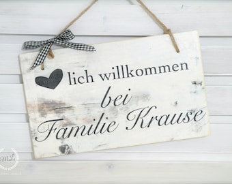 Türschild Holz Familienschild Name Familie Herzlich Willkommen Shabby Chic