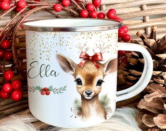 Mug fawn Christmas mug children girl personalized Christmas Santa Claus gift Christmas gifts children's mug enamel mug