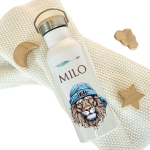 Personalized children&#39;s stainless steel drinking bottle &quot;Lion&quot; with name thermos bottle for boys teenagers daycare school gift I Manufactory Lovingly