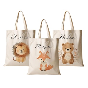 Stoffbeutel Kind Personalisiert Sportbeutel Turnbeutel Tasche Name Beutel für Wechselwäsche Fuchs Löwe Bär Manufaktur Liebevoll