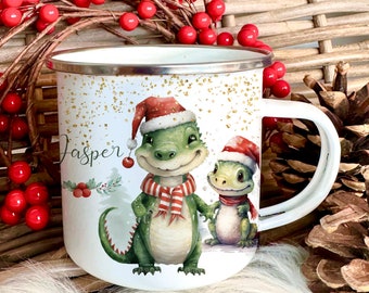 Mug Christmas Mug Dinos Children Girl Boy Personalized Christmas Santa Claus Gift Christmas Gift Children's Mug Enamel