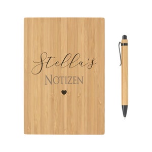 Notizbuch Name Personalisiert Notizen Bambus Nachhaltig Spruch Herz Kugelschreiber DIN A5 Frau Sie Mitarbeitergeschenk Kollegen