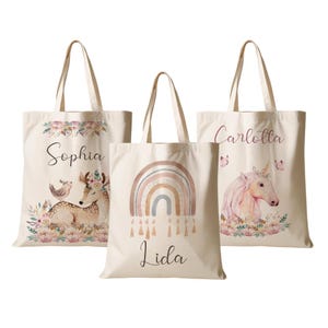 Stoffbeutel Kind Personalisiert Regenbogen Sportbeutel Turnbeutel Tasche Name Beutel für Wechselwäsche Einhorn Rehkitz Manufaktur Liebevoll