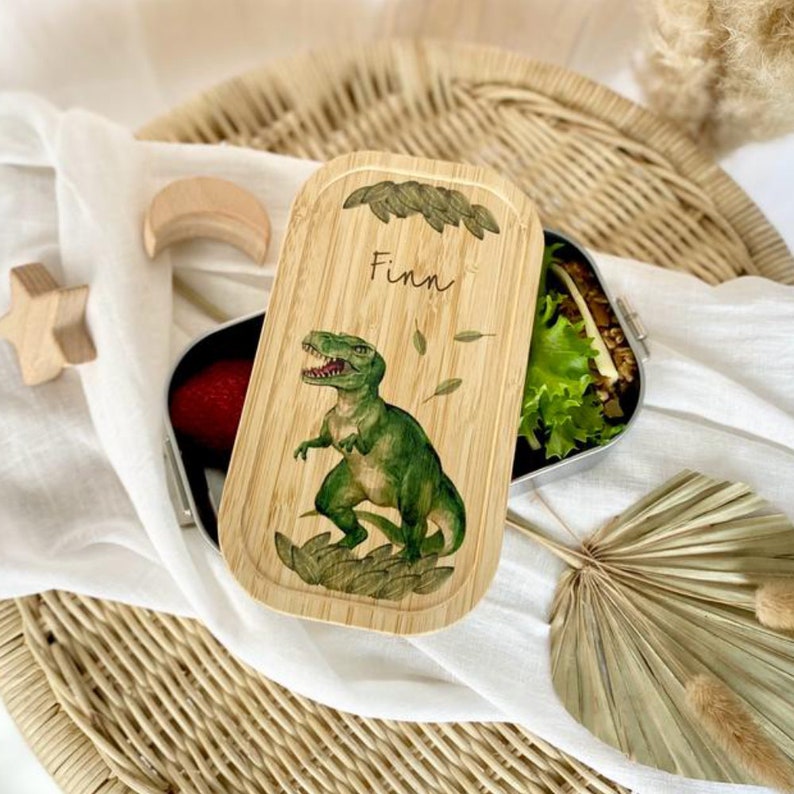 Boîte à lunch cadeau personnalisée prénom dinosaure enfant image 2