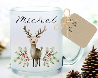 Mug Christmas Personalized Glass Glass Mug with Name Reindeer Mug Mulled Wine Mug Christmas Punch Gift Manufactory Lovingly