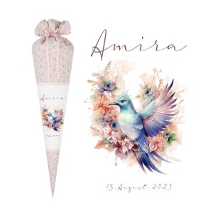 Boho Schultüte mit Namen für Mädchen personalisierte Vintage Schultüte Blumen Design Einschulungstüte Zuckertüte Datum 70 cm Rohling